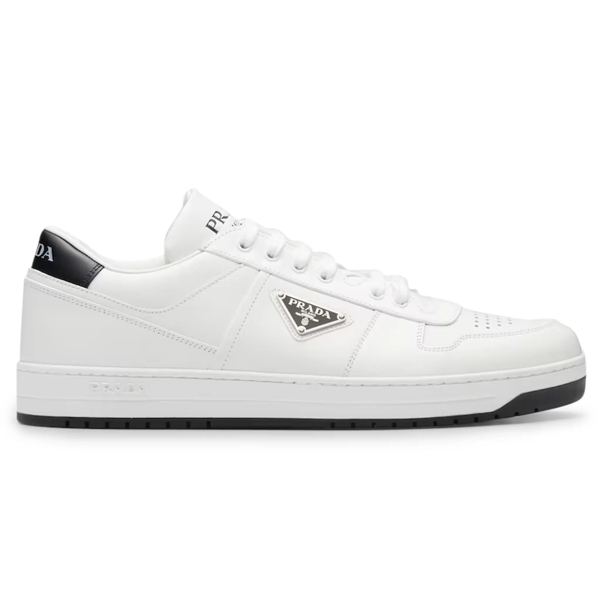 Side view of Prada Downtown Triangle Logo White Black Sneaker 2EE364_3LJ6_F0964